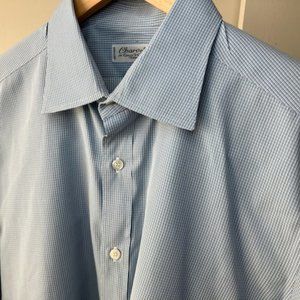 Charvet Paris Men's Pin Check Blue Cotton Dress Shirt size 42- 16 1/2